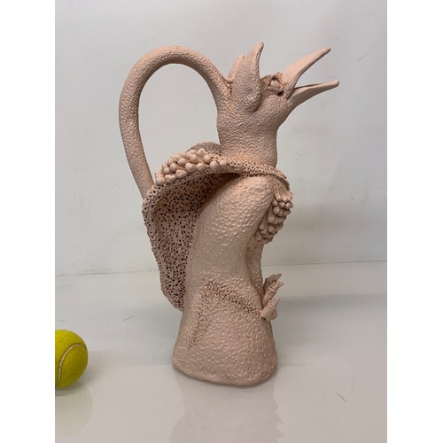 119 - English contemporary studio art pottery, a jug in the form of a 40 cm  tall Mythical Beast signed To... 