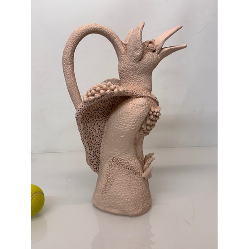 119 - English contemporary studio art pottery, a jug in the form of a 40 cm  tall Mythical Beast signed To... 