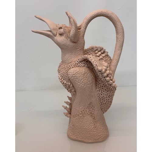 119 - English contemporary studio art pottery, a jug in the form of a 40 cm  tall Mythical Beast signed To... 