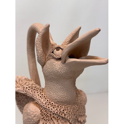 119 - English contemporary studio art pottery, a jug in the form of a 40 cm  tall Mythical Beast signed To... 