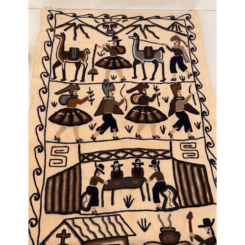 125 - Textile wall manging, illustrated  with Peruvian themed images. 106 cm x 64 cm.

This lot is availab... 