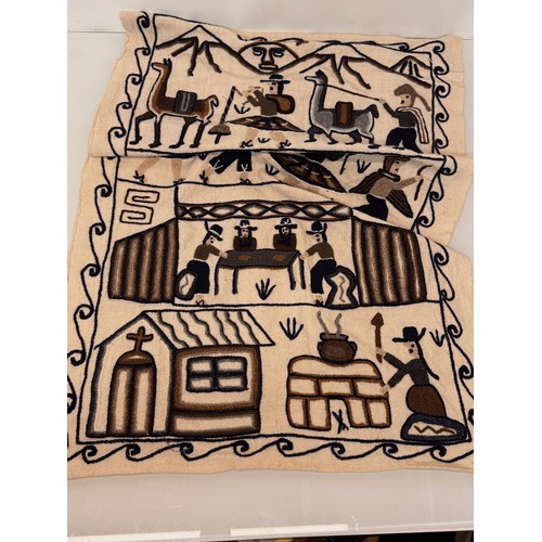 125 - Textile wall manging, illustrated  with Peruvian themed images. 106 cm x 64 cm.

This lot is availab... 