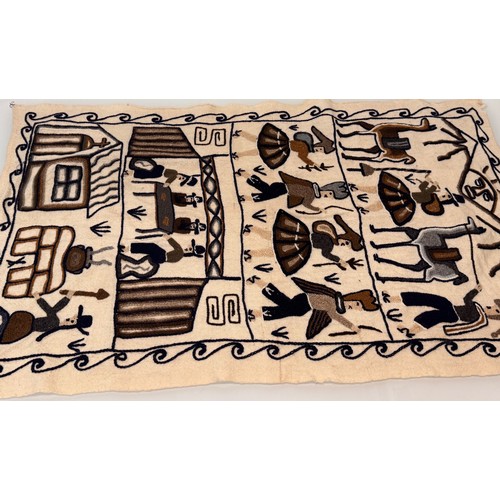 125 - Textile wall manging, illustrated  with Peruvian themed images. 106 cm x 64 cm.

This lot is availab... 