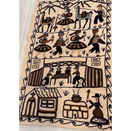 125 - Textile wall manging, illustrated  with Peruvian themed images. 106 cm x 64 cm.

This lot is availab... 