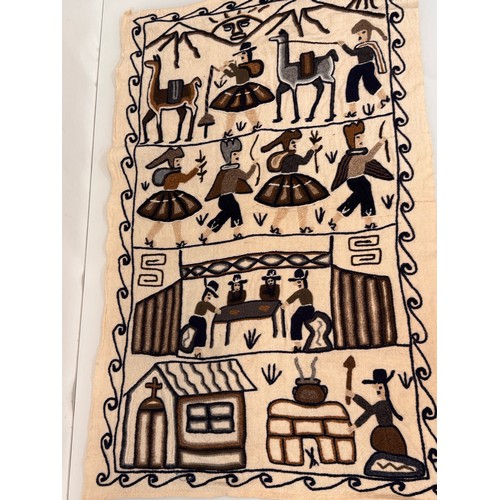 125 - Textile wall manging, illustrated  with Peruvian themed images. 106 cm x 64 cm.

This lot is availab... 