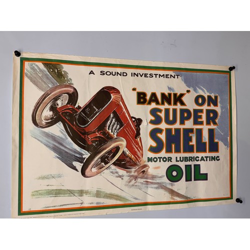 22 - Vintage Shell Oil Brooklands motor racing themed advertising poster, 77 cm x 51 cm.

This lot is ava... 