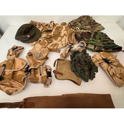 46 - Militaria, US army field equipment, includes various helmet covers and grenade and other pouches.

T... 