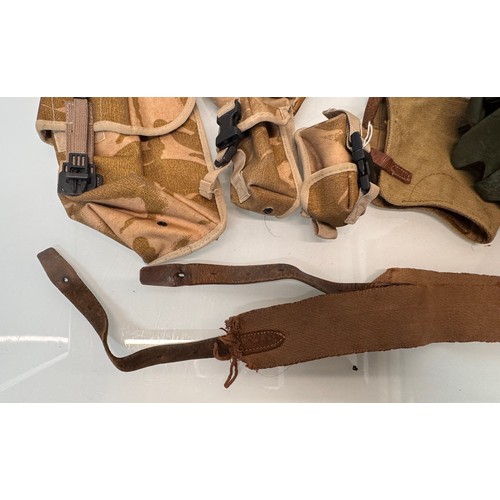 46 - Militaria, US army field equipment, includes various helmet covers and grenade and other pouches.

T... 