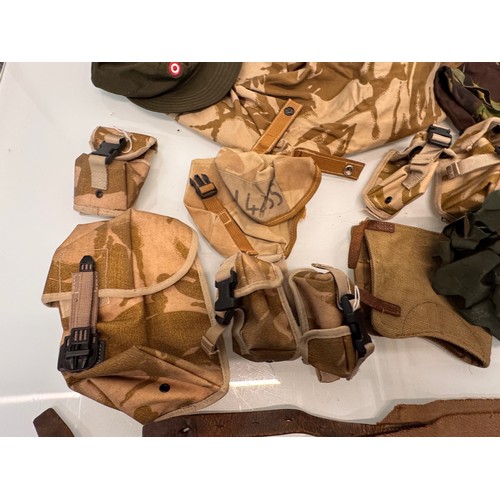 46 - Militaria, US army field equipment, includes various helmet covers and grenade and other pouches.

T... 