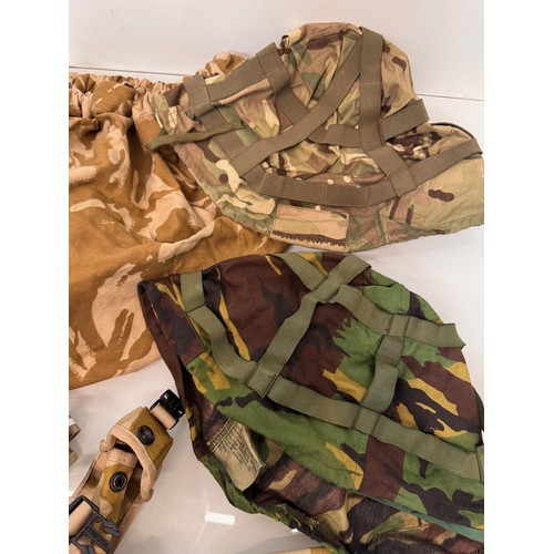 46 - Militaria, US army field equipment, includes various helmet covers and grenade and other pouches.

T... 