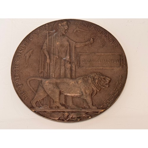 48 - Militaria, medals WWI, a death penny for Charles Moisey of the 2nd Battalion of the Grenadier Guards... 