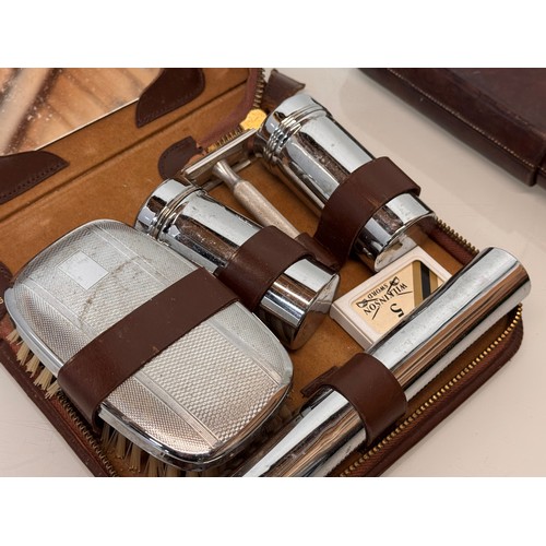 76 - Leather cased gentleman’s  travelling set and a leather cigar case.

This lot is available for in-ho... 