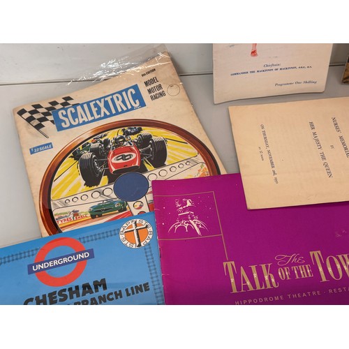 81 - Mixed lot of Ephemera, Scalectrix motor racing brochures, theatre programmes shop display cards etc.... 