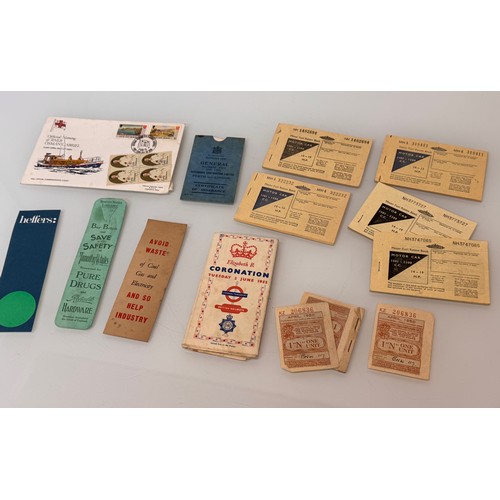 84 - Ephemera, Motoring Fuel ration cards book marks stamps etc.

This lot is available for in-house ship... 