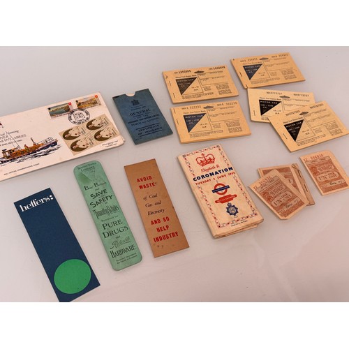 84 - Ephemera, Motoring Fuel ration cards book marks stamps etc.

This lot is available for in-house ship... 