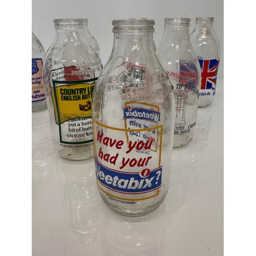 273 - Advertising wares, 1970’s glass milk bottles with a variety of advertising.

This lot is available f... 