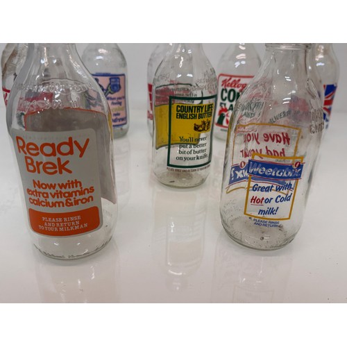 273 - Advertising wares, 1970’s glass milk bottles with a variety of advertising.

This lot is available f... 