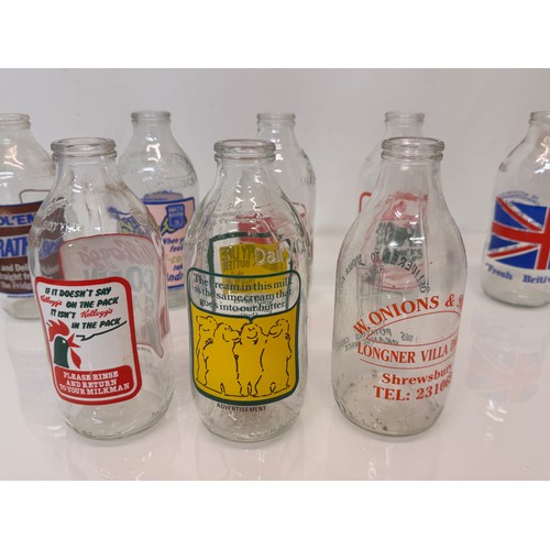 273 - Advertising wares, 1970’s glass milk bottles with a variety of advertising.

This lot is available f... 