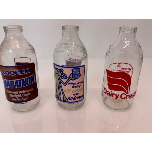 273 - Advertising wares, 1970’s glass milk bottles with a variety of advertising.

This lot is available f... 