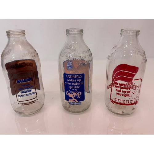 273 - Advertising wares, 1970’s glass milk bottles with a variety of advertising.

This lot is available f... 