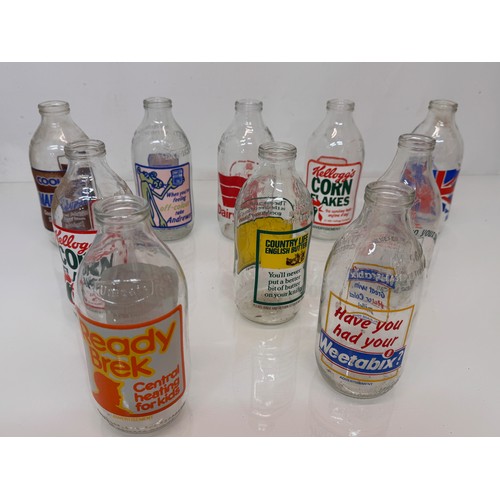 273 - Advertising wares, 1970’s glass milk bottles with a variety of advertising.

This lot is available f... 