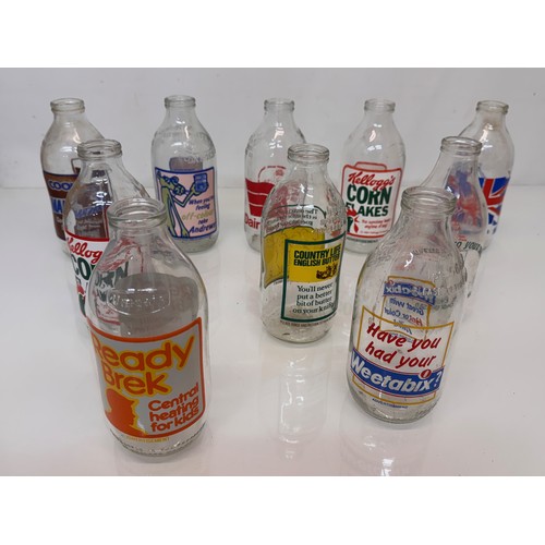 273 - Advertising wares, 1970’s glass milk bottles with a variety of advertising.

This lot is available f... 