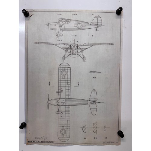 275 - Militaria, WWII aircraft plans on linen, 41 cm x 28.5 cm, Fairchild UC-86 Forwarder, 2 plans.

This ... 