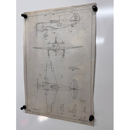 279 - Militaria, WWII aircraft plans on linen, 41 cm x 28.5 cm, LA-5.

This lot is available for in-house ... 