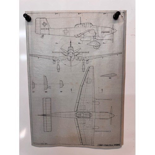 284 - Militaria, WWII aircraft plans on linen, 41 cm x 28.5 cm, Junkers Ju 87a Anti Tank, 2 plans.

This l... 