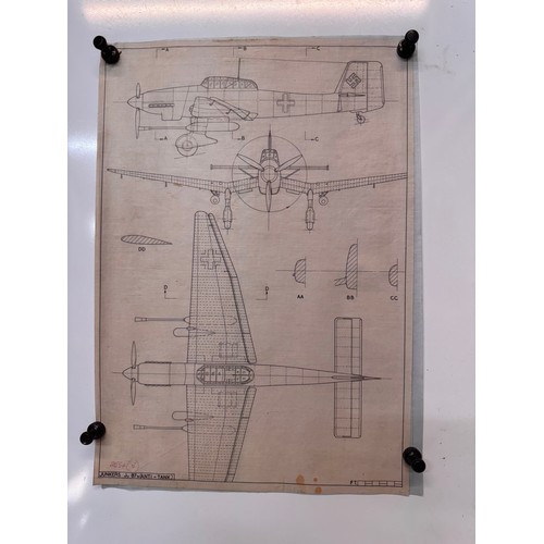 284 - Militaria, WWII aircraft plans on linen, 41 cm x 28.5 cm, Junkers Ju 87a Anti Tank, 2 plans.

This l... 