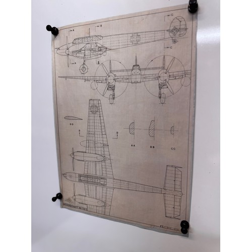 285 - Militaria, WWII aircraft plans on linen, 41 cm x 28.5 cm, Messerschmitt Me110 G, 2 plans.

This lot ... 