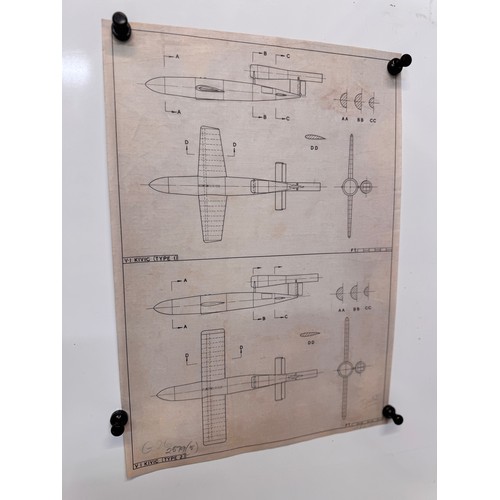 287 - Militaria, WWII aircraft plans on linen, 41 cm x 28.5 cm, V-1 Kivic type 2.

This lot is available f... 