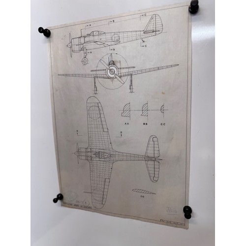 288 - Militaria, WWII aircraft plans on linen, 41 cm x 28.5 cm, Nakajima Army OI Oscar.

This lot is avail... 