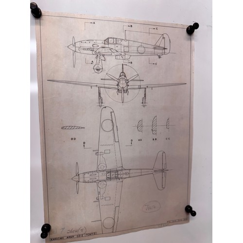 289 - Militaria, WWII aircraft plans on linen, 41 cm x 28.5 cm, Nakajima Army O2 Tony 2.

This lot is avai... 