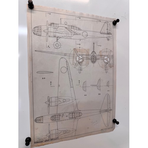 290 - Militaria, WWII aircraft plans on linen, 41 cm x 28.5 cm, Kawasaki Army 99 Lilly.

This lot is avail... 