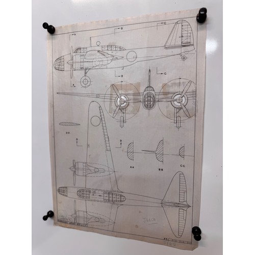 290 - Militaria, WWII aircraft plans on linen, 41 cm x 28.5 cm, Kawasaki Army 99 Lilly.

This lot is avail... 