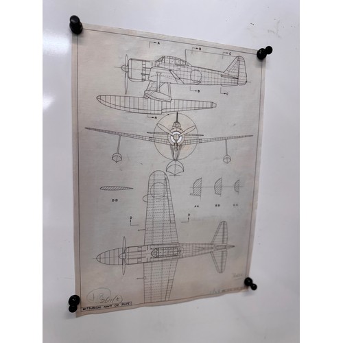 293 - Militaria, WWII aircraft plans on linen, 41 cm x 28.5 cm, Mitsubushi Navy O2 Rufe.

This lot is avai... 