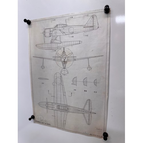 293 - Militaria, WWII aircraft plans on linen, 41 cm x 28.5 cm, Mitsubushi Navy O2 Rufe.

This lot is avai... 