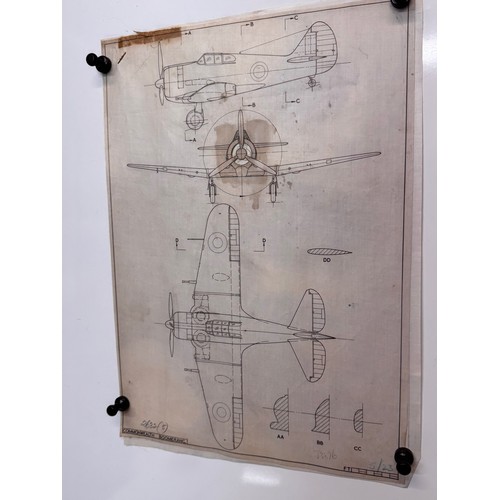 299 - Militaria, WWII aircraft plans on linen, 41 cm x 28.5 cm, Commonwealth Boomerang, 2 plans.

This lot... 