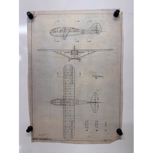 300 - Militaria, Airbourne troops, WWII aircraft plans on linen, 41 cm x 28.5 cm, British Taylorcraft H, 2... 