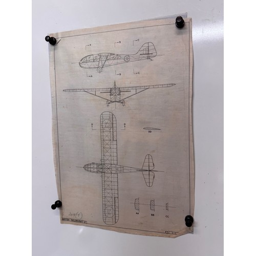 300 - Militaria, Airbourne troops, WWII aircraft plans on linen, 41 cm x 28.5 cm, British Taylorcraft H, 2... 