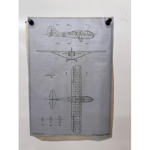 300 - Militaria, Airbourne troops, WWII aircraft plans on linen, 41 cm x 28.5 cm, British Taylorcraft H, 2... 