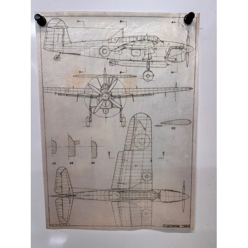 301 - Militaria, WWII aircraft plans on linen, 41 cm x 28.5 cm, Fairey Barracuda II.

This lot is availabl... 