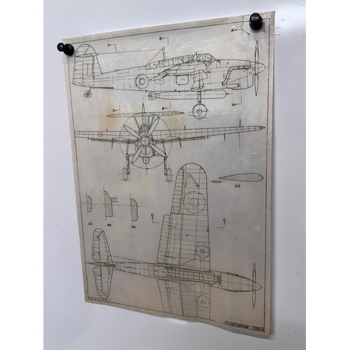 301 - Militaria, WWII aircraft plans on linen, 41 cm x 28.5 cm, Fairey Barracuda II.

This lot is availabl... 