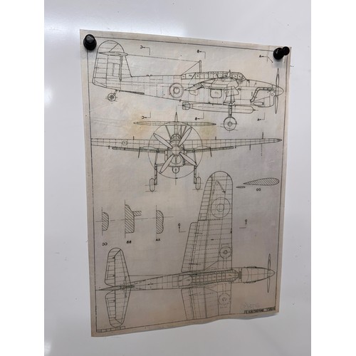 301 - Militaria, WWII aircraft plans on linen, 41 cm x 28.5 cm, Fairey Barracuda II.

This lot is availabl... 