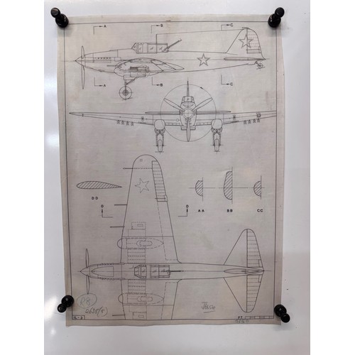 281 - Militaria, WWII aircraft plans on linen, 41 cm x 28.5 cm, IL-3.

This lot is available for in-house ... 