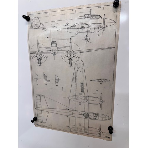 282 - Militaria, WWII aircraft plans on linen, 41 cm x 28.5 cm, PE-3.

This lot is available for in-house ... 