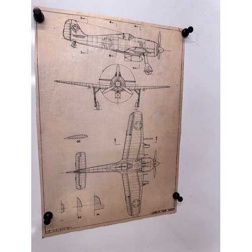 283 - Militaria, WWII aircraft plans on linen, 41 cm x 28.5 cm, Focke Wulf Fw 190A4

This lot is available... 