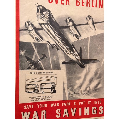 63 - Militaria, WWII War Savings Poster, RAF Stirling bomber dropping Two Bus loads’. 49 cm x 37 cm.

Thi... 