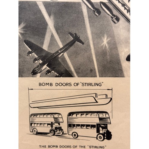 63 - Militaria, WWII War Savings Poster, RAF Stirling bomber dropping Two Bus loads’. 49 cm x 37 cm.

Thi... 